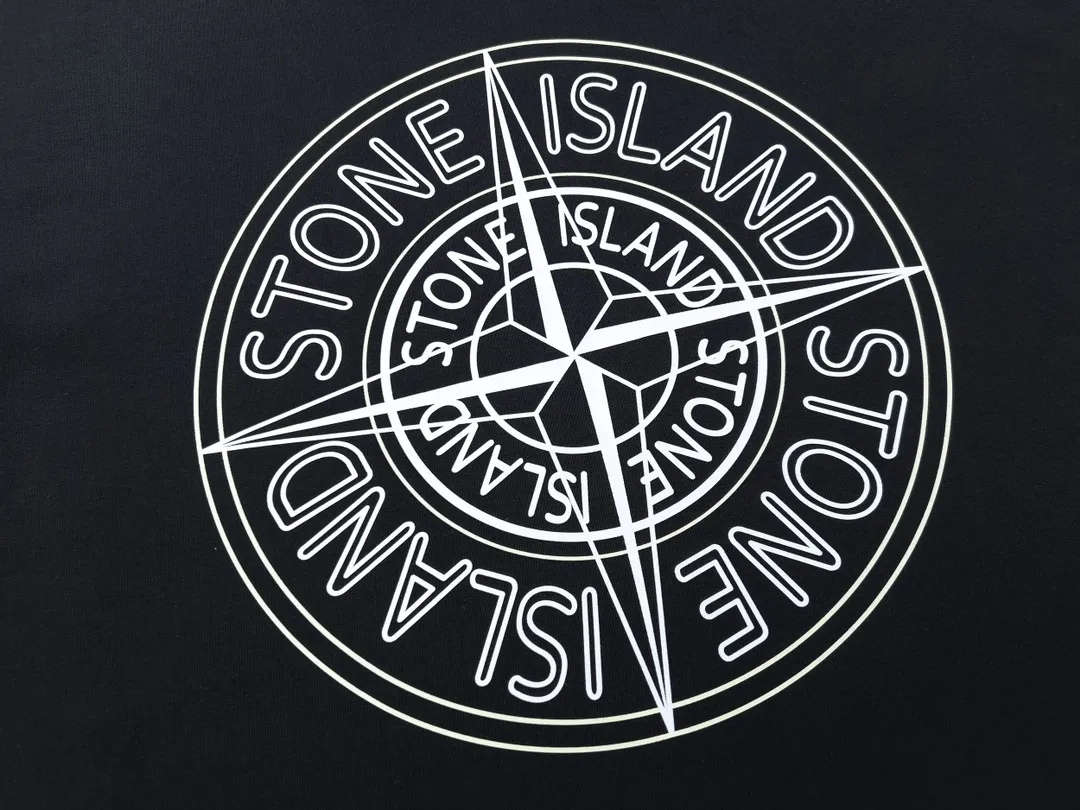 W609#P110💰 Stone Island compass big logo on the back logo printed short-sleeved men's and women's loose casual T-shirt Made of 260g combed cotton 32-count double yarn, double thread and two needles to press the thread, no deformation after long-term washing, imported 3D printing, no fading, no cracking, genuine pattern making, double tag wash, original packaging, color: black - white, size M - XXL